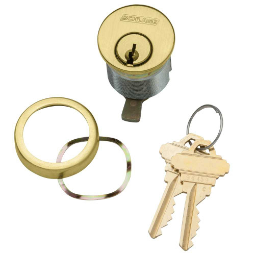 Schlage 20-001 C 118 606 1-1/8 In Mortise Cylinder 6-pin C Keyway Keyed Different Straight Cam Compression Ring & Spring 2 Keys Satin Brass Finish Non-handed 20-001 C 118 606