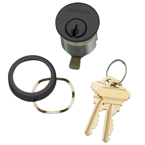 Schlage 20-001 C123 114 622 1-1/4 In Mortise Cylinder 6-pin C123 Keyway Keyed Different Straight Cam Compression Ring & Spring 2 Keys Flat Black Coated Finish Non-handed 20-001 C123 114 622