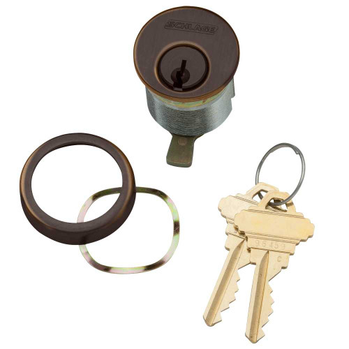 Schlage 20-001 C123 114 643E 1-1/4 In Mortise Cylinder 6-pin C123 Keyway Keyed Different Straight Cam Compression Ring & Spring 2 Keys Aged Bronze Finish Non-handed 20-001 C123 114 643E