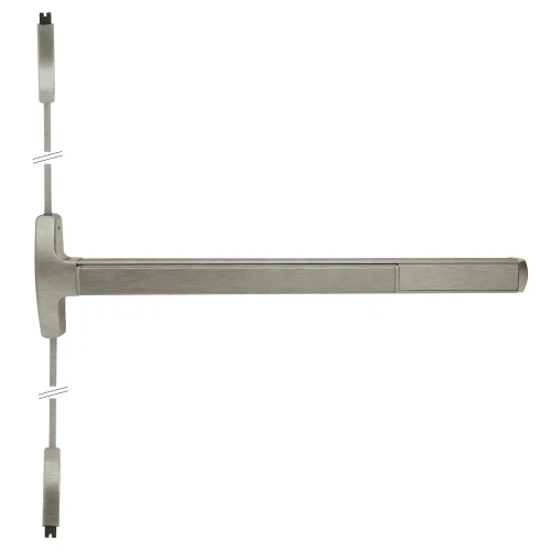 Falcon MELRX24-V-EO 4 32D Grade 1 Surface Vertical Rod Exit Bar Narrow Stile Pushpad 4' Door Width 84 Door Height Exit Only Electric Latch Retraction Request to Exit Switch Hex Key Dogging Satin Stainless Steel Finish MELRX24-V-EO 4 32D