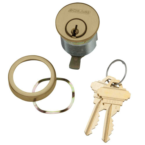 Schlage 20-001 D145 112 609 1-1/2 In Mortise Cylinder 6-pin D145 Keyway Keyed Different Straight Cam Compression Ring & Spring 2 Keys Satin Brass Blackened Satin Relieved Clear Coated Finish Non-handed 20-001 D145 112 609