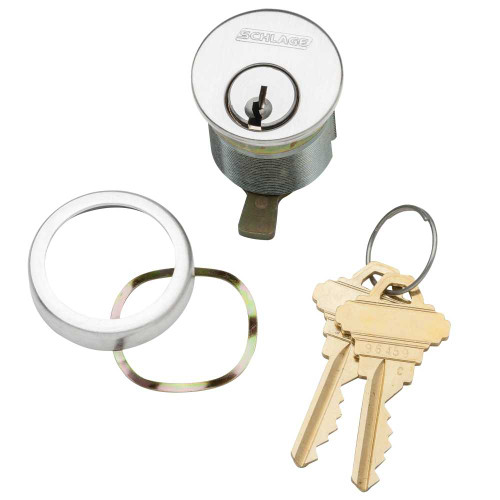 Schlage 20-001 F 114 625 1-1/4 In Mortise Cylinder 6-pin F Keyway Keyed Different Straight Cam Compression Ring & Spring 2 Keys Bright Chrome Finish Non-handed 20-001 F 114 625