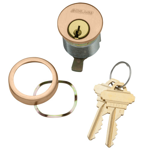 Schlage 20-001 S125 118 612 1-1/8 In Mortise Cylinder 6-pin S125 Keyway Keyed Different Straight Cam Compression Ring & Spring 2 Keys Satin Bronze Clear Coated Finish Non-handed