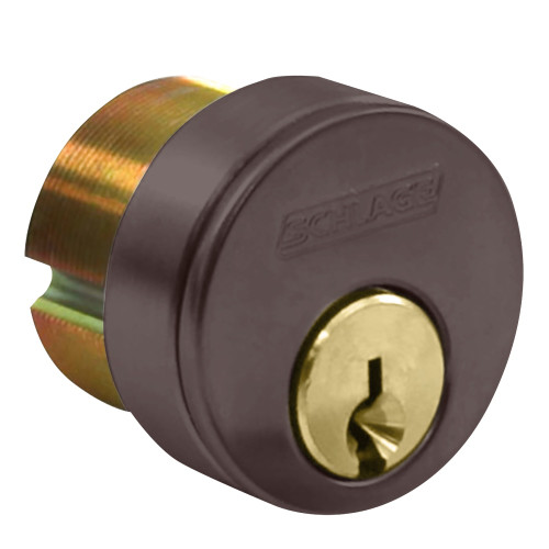 Schlage 20-013 C 118 643E 1-1/8 In Mortise Cylinder 6-pin C Keyway Keyed Different Adams Rite Cam 2 Keys 3/8 In Blocking RIng Aged Bronze Finish Non-handed