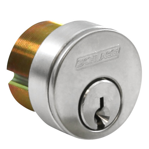 Schlage 20-013 CE 118 626 1-1/8 In Mortise Cylinder 6-pin CE Keyway Keyed Different Adams Rite Cam 2 Keys 3/8 In Blocking RIng Satin Chrome Finish Non-handed