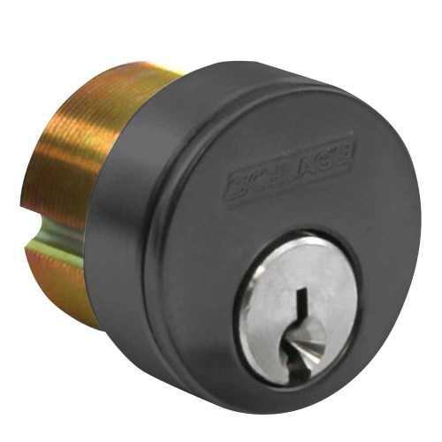 Schlage 20-013 F 118 622 1-1/8 In Mortise Cylinder 6-pin F Keyway Keyed Different Adams Rite Cam 2 Keys 3/8 In Blocking RIng Flat Black Coated Finish Non-handed 20-013 F 118 622