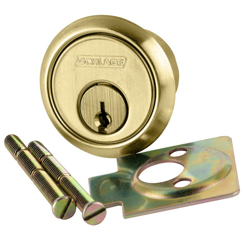 Schlage 20-021 C 606 Rim Cylinder 6-pin C Keyway Keyed Different Vertical Tailpiece Cam 2 Keys Satin Brass Finish Non-handed