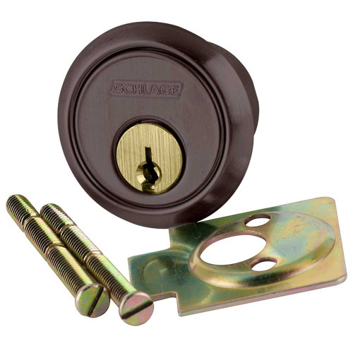 Schlage 20-021 C 613 Rim Cylinder 6-pin C Keyway Keyed Different Vertical Tailpiece Cam 2 Keys Dark Oxidized Satin Bronze Oil Rubbed Finish Non-handed 20-021 C 613