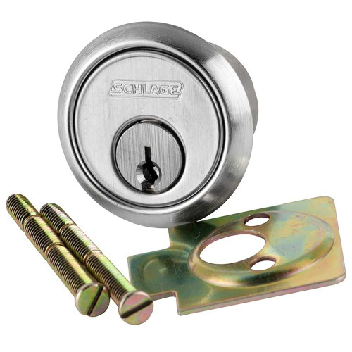 Schlage 20-021 S123 626 Rim Cylinder 6-pin S123 Keyway Keyed Different Vertical Tailpiece Cam 2 Keys Satin Chrome Finish Non-handed 20-021 S123 626