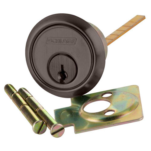Schlage 20-022 C 613 Rim Cylinder 6-pin C Keyway Keyed Different Horizontal Tailpiece Cam 2 Keys Dark Oxidized Satin Bronze Oil Rubbed Finish Non-handed 20-022 C 613