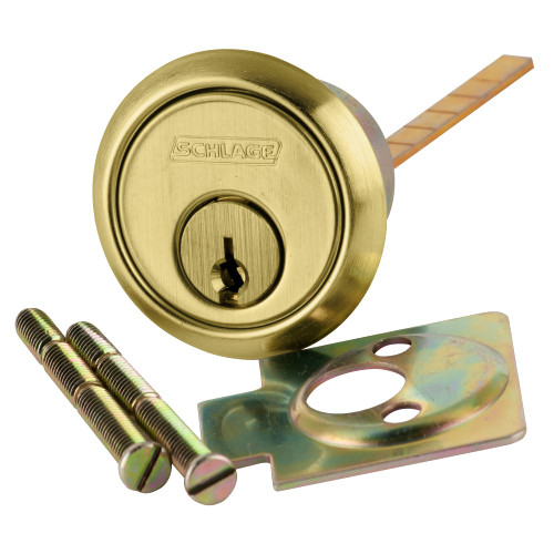 Schlage 20-022 E 606 Rim Cylinder 6-pin E Keyway Keyed Different Horizontal Tailpiece Cam 2 Keys Satin Brass Finish Non-handed