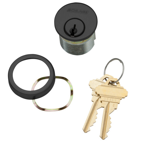 Schlage 30-001 C 114 622 1-1/4 In Mortise Cylinder 6-pin C Keyway Keyed Different Schlage L Cam Compression Ring & Spring 2 Keys Flat Black Coated Finish Non-handed