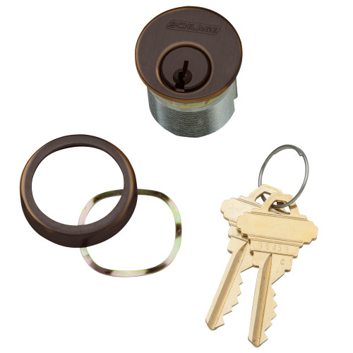 Schlage 30-001 C 114 643E 1-1/4 In Mortise Cylinder 6-pin C Keyway Keyed Different Schlage L Cam Compression Ring & Spring 2 Keys Aged Bronze Finish Non-handed