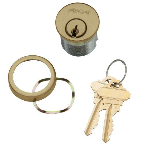 Schlage 30-001 C 118 609 1-1/8 In Mortise Cylinder 6-pin C Keyway Keyed Different Schlage L Cam Compression Ring & Spring 2 Keys Satin Brass Blackened Satin Relieved Clear Coated Finish Non-handed 30-001 C 118 609