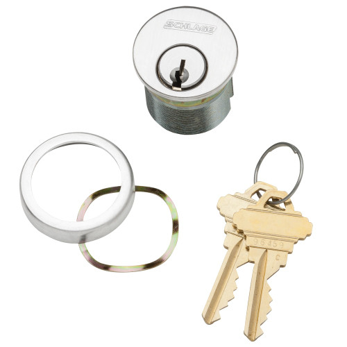 Schlage 30-001 C123 118 625 1-1/8 In Mortise Cylinder 6-pin C123 Keyway Keyed Different Schlage L Cam Compression Ring & Spring 2 Keys Bright Chrome Finish Non-handed