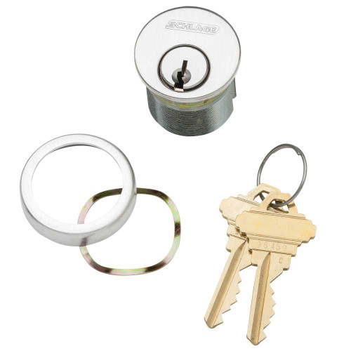Schlage 30-001 C145 114 625 1-1/4 In Mortise Cylinder 6-pin C145 Keyway Keyed Different Schlage L Cam Compression Ring & Spring 2 Keys Bright Chrome Finish Non-handed 30-001 C145 114 625