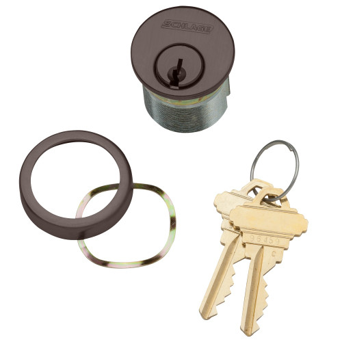 Schlage 30-001 E 134 613 1-3/4 In Mortise Cylinder 6-pin E Keyway Keyed Different Schlage L Cam Compression Ring & Spring 2 Keys Dark Oxidized Satin Bronze Oil Rubbed Finish Non-handed