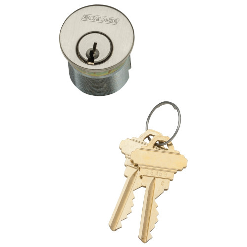 Schlage 30-021 C 114 619 1-1/4 In Mortise Cylinder 6-pin C Keyway Keyed Different Schlage L Cam 2 Keys Satin Nickel Plated Clear Coated Finish Non-handed