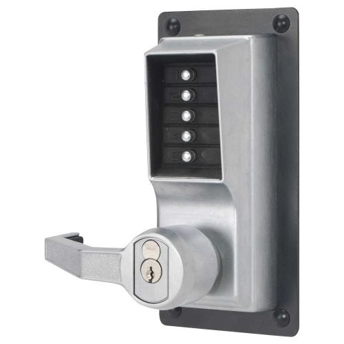 Kaba Simplex LLP1020R-26D-41 Exit Trim Lever Lock Combination and Key Override Left Hand Reverse Sargent LFIC Prep Less Core Satin Chrome LLP1020R-26D-41