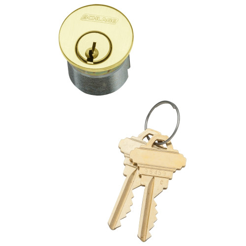 Schlage 30-021 C123 134 605 1-3/4 In Mortise Cylinder 6-pin C123 Keyway Keyed Different Schlage L Cam 2 Keys Bright Brass Finish Non-handed