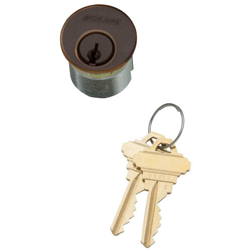 Schlage 30-021 E 118 643E 1-1/8 In Mortise Cylinder 6-pin E Keyway Keyed Different Schlage L Cam 2 Keys Aged Bronze Finish Non-handed 30-021 E 118 643E