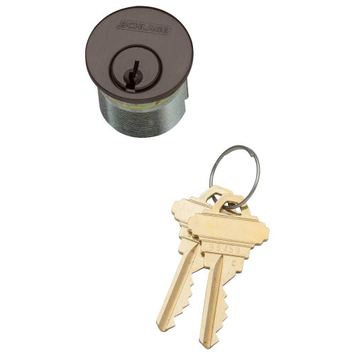 Schlage 30-021 FG 118 613 1-1/8 In Mortise Cylinder 6-pin FG Keyway Keyed Different Schlage L Cam 2 Keys Dark Oxidized Satin Bronze Oil Rubbed Finish Non-handed 30-021 FG 118 613