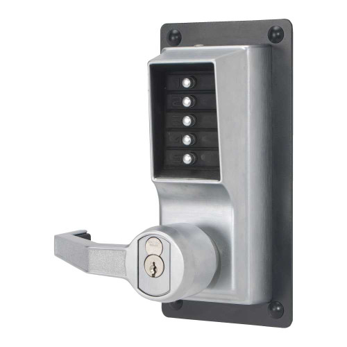Kaba Simplex LLP1020B-26D-41 Exit Trim Lever Lock Combination and Key Override Left Hand Reverse 6/7-Pin SFIC Prep Less Core Satin Chrome LLP1020B-26D-41