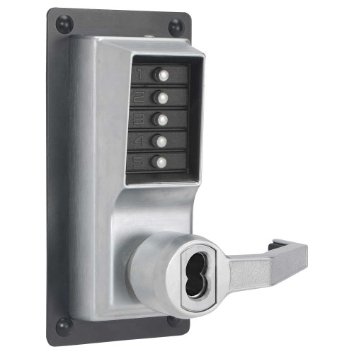 Kaba Simplex LRP1020M-26D-41 Exit Trim Lever Lock Combination and Key Override Right Hand Reverse Medeco/Yale/ASSA/Abloy LFIC Prep Less Core Satin Chrome LRP1020M-26D-41