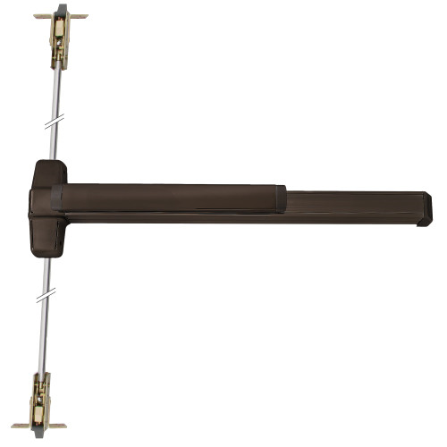 Von Duprin 9947EO-F 4 313 Grade 1 Concealed Vertical Rod Exit Bar Wide Stile Pushpad 48 Fire-rated Device 80 to 100 Door Height Exit Only Less Dogging Dark Bronze Anodized Aluminum Finish Field Reversible