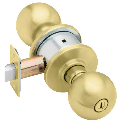 Schlage A40S ORB 606 Grade 2 Privacy Cylindrical Lock Orbit Knob Non-Keyed Satin Brass Finish Non-handed A40S ORB 606