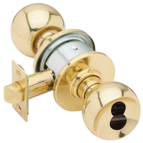 Schlage A80JD ORB 605 Grade 2 Storeroom Cylindrical Lock Orbit Knob Conventional Less Cylinder Bright Brass Finish Non-handed A80JD ORB 605