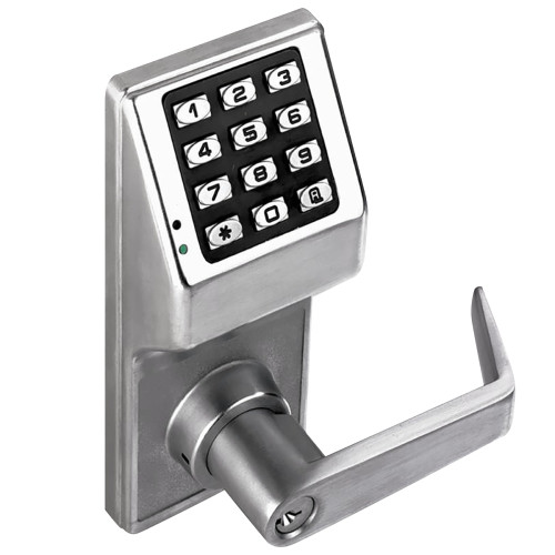 Alarm Lock DL2700 US26D Grade 1 Pushbutton Cylindrical Lock 100 Users Straight Lever Satin Chrome Finish