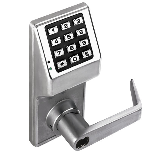 Alarm Lock DL2700IC US26D Grade 1 Pushbutton Cylindrical Lock 100 Users Straight Lever SFIC Prep Less Core Satin Chrome Finish