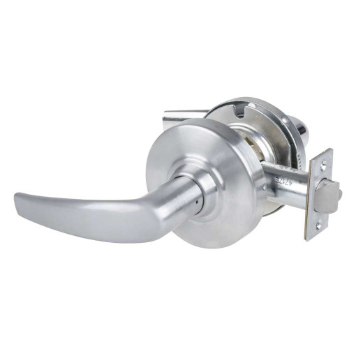 Schlage ALX10 ATH 626 14-010 Grade 2 Passage Cylindrical Lock with Field Selectable Vandlgard Athens Lever Square Corner Non-Restoring Springlatch 3-3/4 Backset Non-Keyed Satin Chrome Finish Non-handed ALX10 ATH 626 14-010