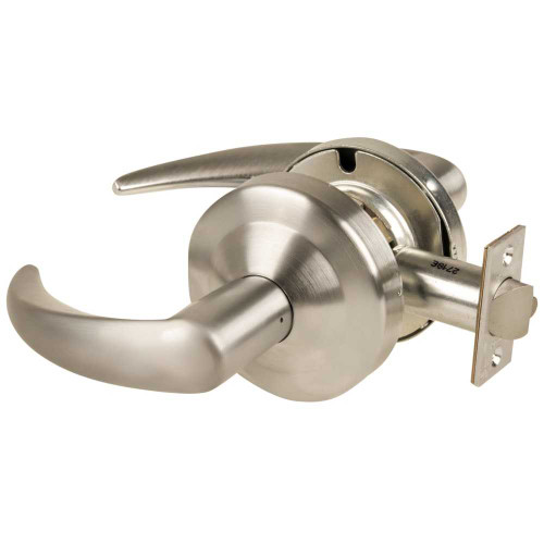 Schlage ALX10 OME 619 Grade 2 Passage Cylindrical Lock with Field Selectable Vandlgard Omega Lever Non-Keyed Satin Nickel Finish Non-handed ALX10 OME 619
