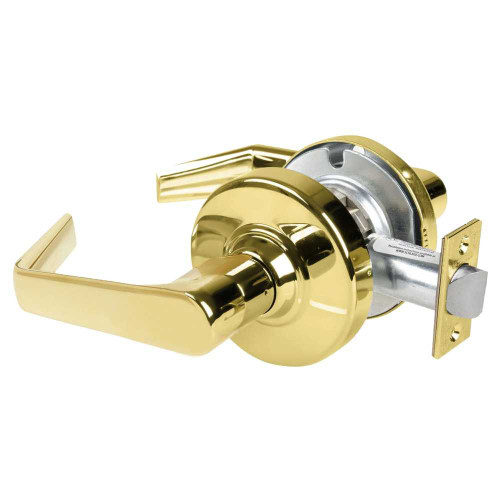 Schlage ALX10 SAT 605 Grade 2 Passage Cylindrical Lock with Field Selectable Vandlgard Saturn Lever Non-Keyed Bright Brass Finish Non-handed ALX10 SAT 605