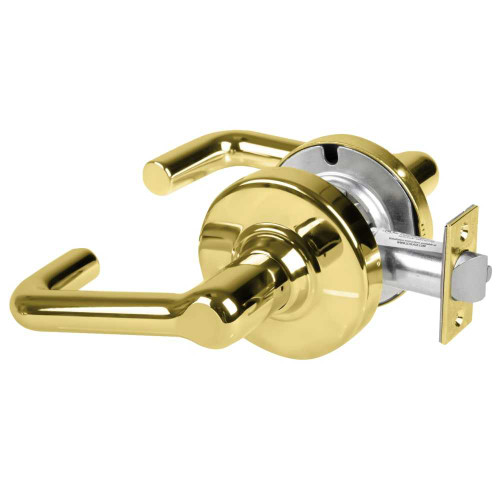 Schlage ALX10 TLR 605 Grade 2 Passage Cylindrical Lock with Field Selectable Vandlgard Tubular Lever Non-Keyed Bright Brass Finish Non-handed ALX10 TLR 605
