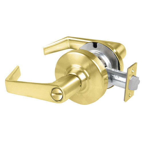 Schlage ALX40 SAT 606 Grade 2 Privacy Cylindrical Lock with Field Selectable Vandlgard Saturn Lever Non-Keyed Satin Brass Finish Non-handed ALX40 SAT 606