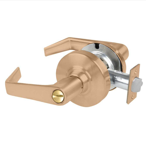 Schlage ALX40 SAT 612 Grade 2 Privacy Cylindrical Lock with Field Selectable Vandlgard Saturn Lever Non-Keyed Satin Bronze Finish Non-handed ALX40 SAT 612