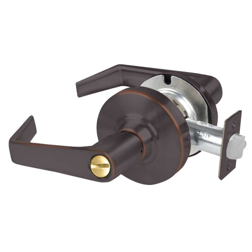 Schlage ALX40 SAT 643E Grade 2 Privacy Cylindrical Lock with Field Selectable Vandlgard Saturn Lever Non-Keyed Aged Bronze Finish Non-handed ALX40 SAT 643E