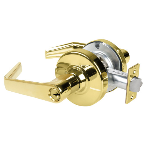 Schlage ALX50P SAT 605 Grade 2 Office Cylindrical Lock with Field Selectable Vandlgard Saturn Lever Conventional Cylinder Bright Brass Finish Non-handed