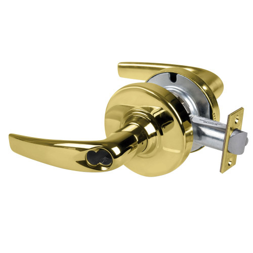Schlage ALX53J ATH 605 Grade 2 Entrance Cylindrical Lock with Field Selectable Vandlgard Athens Lever FSIC Less Core Bright Brass Finish Non-handed