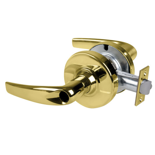 Schlage ALX53L ATH 605 Grade 2 Entrance Cylindrical Lock with Field Selectable Vandlgard Athens Lever Conventional Less Cylinder Bright Brass Finish Non-handed