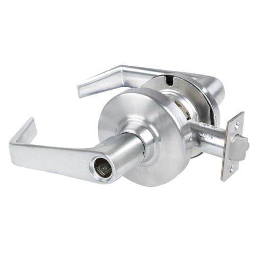 Schlage ALX53L SAT 626 Grade 2 Entrance Cylindrical Lock with Field Selectable Vandlgard Saturn Lever Conventional Less Cylinder Satin Chrome Finish Non-handed ALX53L SAT 626