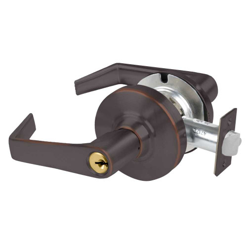 Schlage ALX53P SAT 643E Grade 2 Entrance Cylindrical Lock with Field Selectable Vandlgard Saturn Lever Conventional Cylinder Aged Bronze Finish Non-handed ALX53P SAT 643E