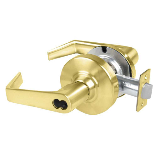 Schlage ALX80L SAT 606 Grade 2 Storeroom Cylindrical Lock with Field Selectable Vandlgard Saturn Lever Conventional Less Cylinder Satin Brass Finish Non-handed ALX80L SAT 606