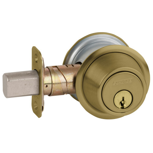 Schlage B562P 609 KA4 Grade 2 Double Cylinder Deadbolt Conventional Cylinder Adjustable 2-3/8 and 2-3/4 Backset Keyed Alike in 4 Satin Brass Blackened Satin Relieved Clear Coated Finish