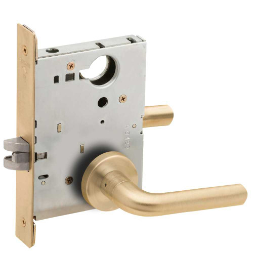 Schlage L9010 02A 606 Grade 1 Passage Latch Mortise Lock 02 Lever A Rose Satin Brass Finish Field Reversible L9010 02A 606