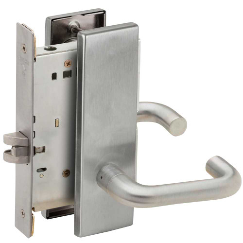 Schlage L9010 03N 630 Grade 1 Passage Latch Mortise Lock 03 Lever N Escutcheon Satin Stainless Steel Finish Field Reversible L9010 03N 630