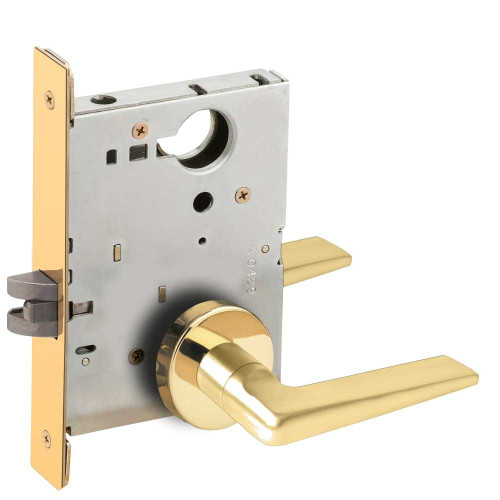 Schlage L9010 05A 605 Grade 1 Passage Latch Mortise Lock 05 Lever A Rose Bright Brass Finish Field Reversible L9010 05A 605